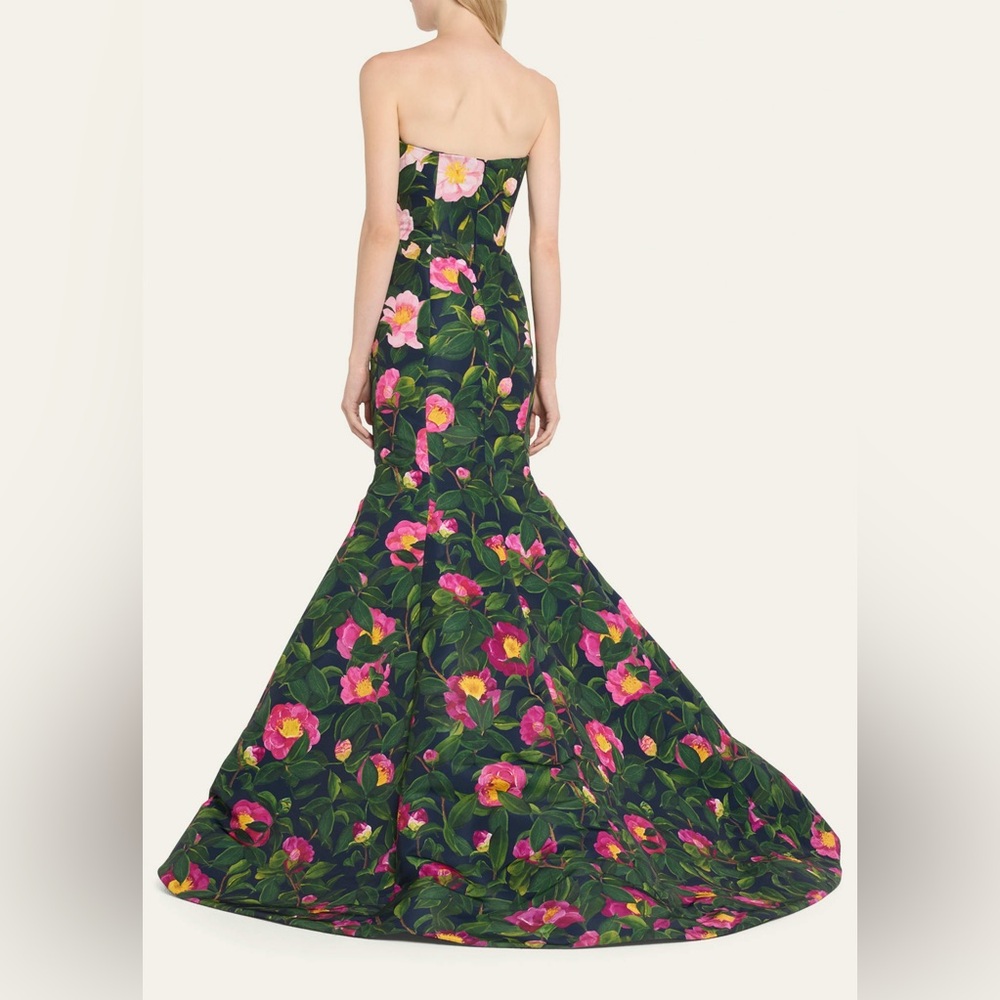Oscar de la Renta Floral Print Strapless Gown Camellia Faille Mermaid Long Dress - Picture 2 of 16